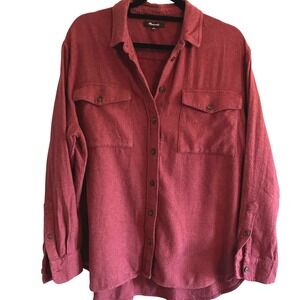 Madewell Burgundy Flannel Shirt Shacket Cotton Button Up Red Womens Large